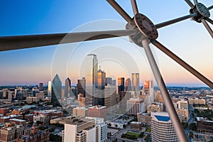 Dallas, Texas cityscape with blue sky at sunset photo