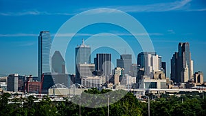 Dallas Texas downtown Metropolis Skyline Cityscape with Highrises and Office buildings on Nice Sunny Day