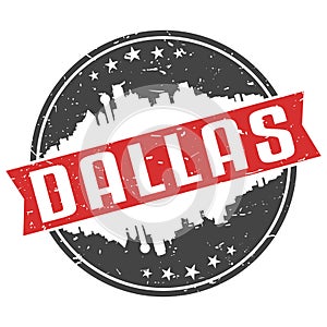Dallas Texas Round. Travel Stamp Icon Skyline City Design Vector Seal Badge Illustration Clipart.