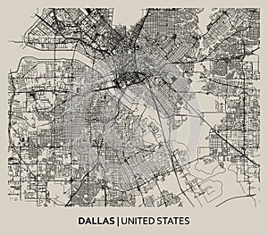 Dallas (Texas, United States) street map outline for poster.
