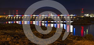 The Dalles, Oregan dam reflected at night