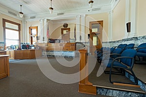 The Jury Box and Bench in a Courtroom in the Wasco County Courthouse, The Dalles, Oregon, USA