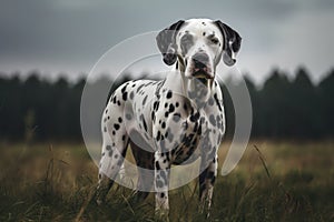 Dalmatian dog standing in the field and looking at camera AI Generated
