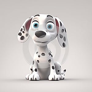 Dalmatian, fluffy funny cute dog 3d illustration on white, unusual avatar, cheerful pet