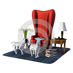 Dalmatian Puppies Red Chair Isolated