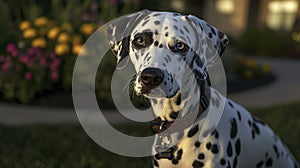 Dalmatians inquisitive eyes garden setting close-up photography nature soft light pet portrait photo