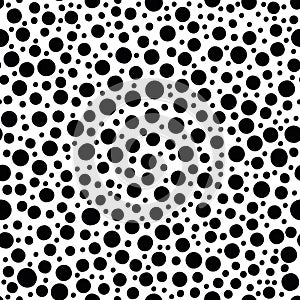 Dalmation dot vector seamless pattern background. Backdrop texture with dense scattered polka dots. Monochrome mixed