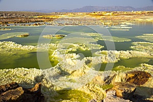 Dalol, Dankakil Depression. Volcanic hot springs of Ethiopia. Earthâ€™s lowest land volcano.