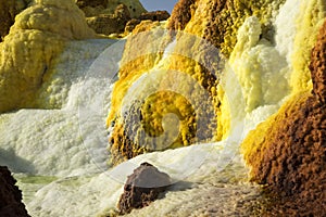 Dalol, Dankakil Depression. Volcanic hot springs of Ethiopia. Earthâ€™s lowest land volcano.