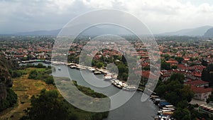 Dalyan town landscape aerial view. A small tourist village by the river in Turkey