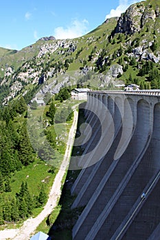 Dam of Fedaia Reservoir in the Italian Dolomites