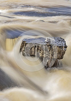 Dam gates open at Lake Vasman in Ludvika, Sweden, due to snowmelt flooding