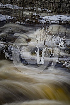 Dam gates open at Lake Vasman in Ludvika, Sweden, due to snowmelt flooding