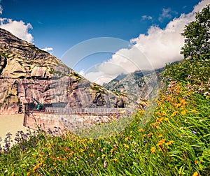 Dam on the Grimselsee reservoir on the top of Grimselpass.