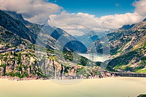 Dam on the Grimselsee reservoir on the top of Grimselpass.