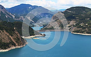 Dam in Lake Serre-Poncon, Hautes-Alpes, France