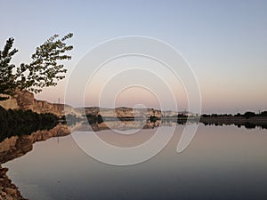 Dam lake and sunset in Turkey, pleasure and pleasure area