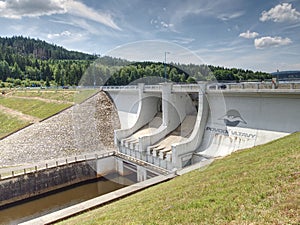 Dam on Lipno lake, main weir on popular dam on Vltava river