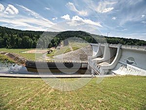 Dam on Lipno lake, main weir on popular dam on Vltava river