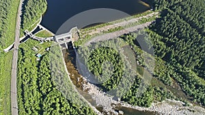 Dam on the River. Aerial view.