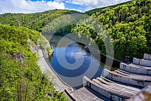 Dam Slapy, river Vltava and green hills