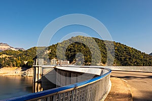 Dam at swamp Ter river in Sau reservoir, Catalonia, Spain