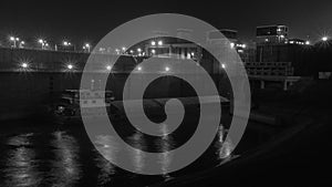 Dam at three gorges with a cargo going on at night