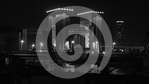 Dam at three gorges with a cargo going on at night
