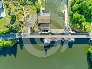 Dam wall and dam lake from above in Brno, Czech Republic