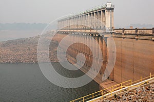 Dam wall in mist