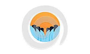 Dam with waterfall logo vector icon design