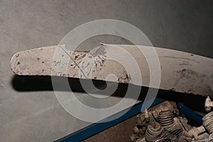 Damage made by a bullet on the propeller of a fighter aircraft
