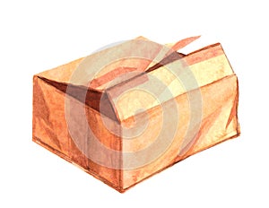 Damage parcel box watercolor, broken cardboard box brown, old box broken for damage for cargo concept