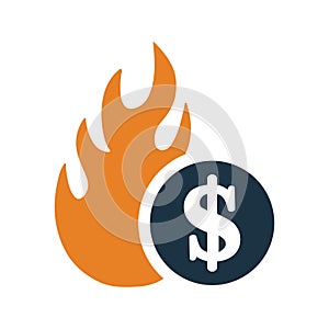 Damage, problem, danger, cash, burn icon. Editable vector graphics