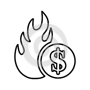 Damage, problem, danger, cash, burn line icon. Outline vector