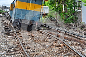 Damage of steel rails and sleepers after the train derailed photo