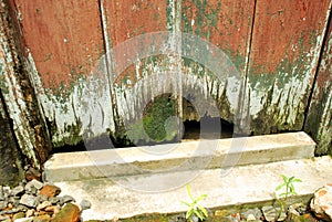 Damage Wooden door is totally bracken . damage colors.