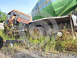 damaged and abandoned mixer truck