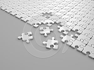Damaged assembling of puzzle. 3D Illustration