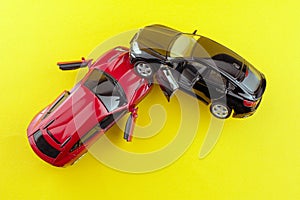 Damaged automobiles after car crash