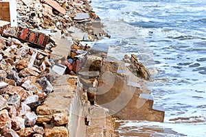 Damaged beach houses. Spain