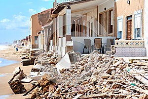 Damaged beach houses. Spain