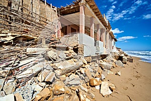 Damaged beach houses. Spain