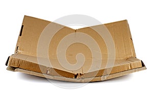 Damaged big cardboard box for pizza isolated on white