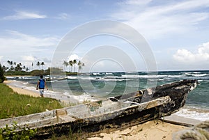 Damaged boat on beach nicaragua