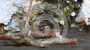 Damaged bridge support close-up transportatin concrete