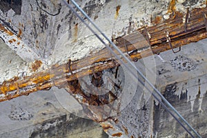 Damaged bridge support close - up transportatin concrete