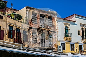 Damaged building in center of Chania, Greece