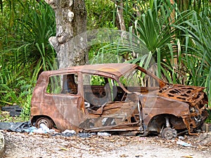 Damaged car in the bus - 3rd smallest country in the world