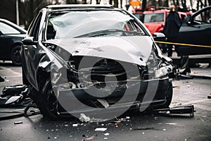 A damaged car in a car crash